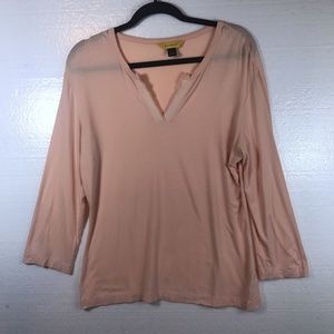 St. John L Pink Knit Y-Neckline Career Top Blouse